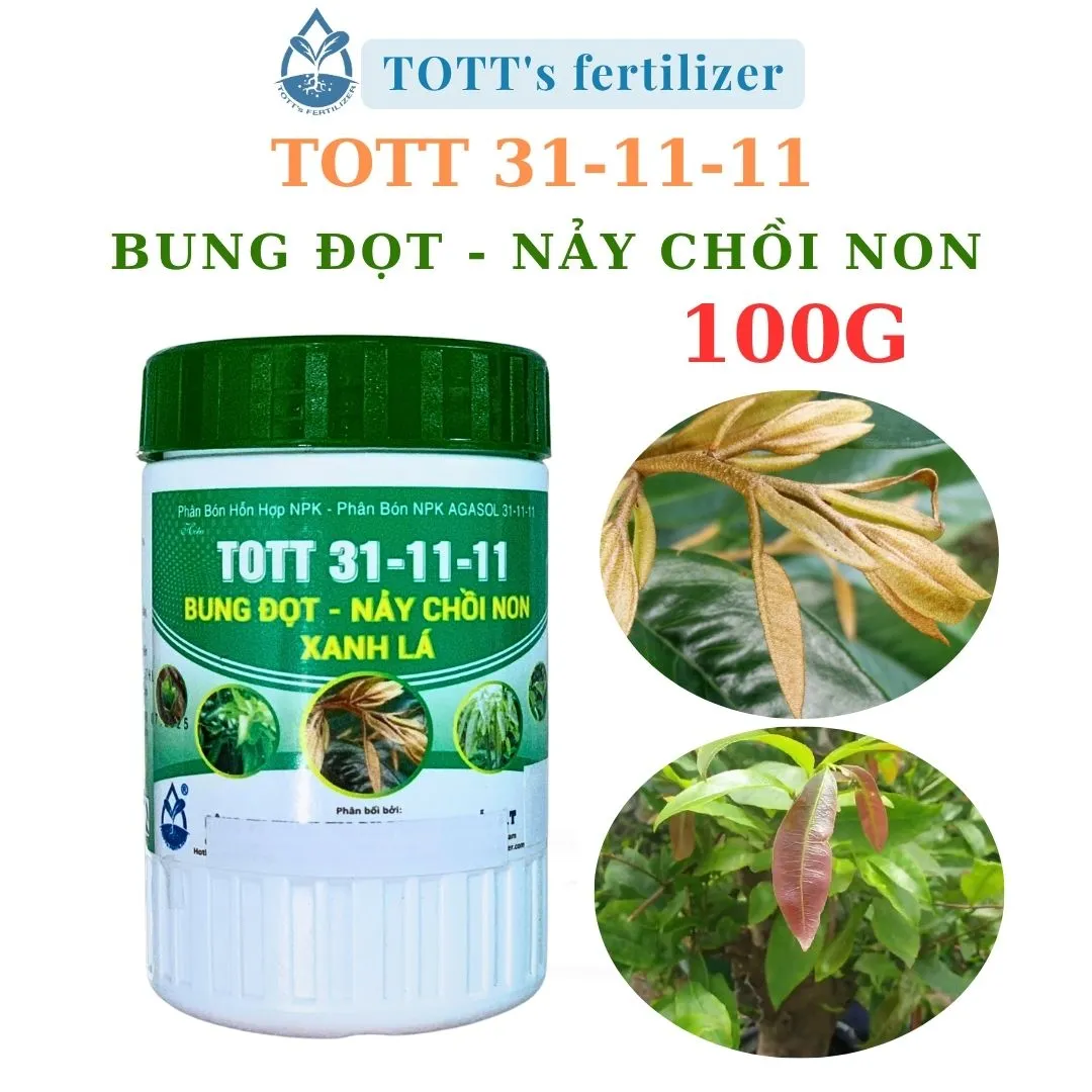 Phân bón lá Bung đọt, nảy chồi non, xanh lá 31-11-11 hủ 80g TOTT's fertilizer