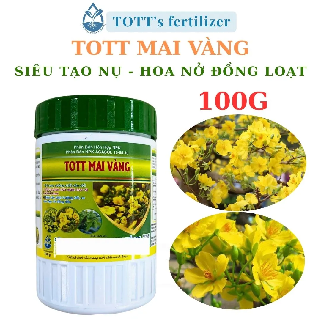 Phân Bón Siêu Lân 10-55-10+TE - Kích ra hoa mai vàng - Siêu tạo nụ - hũ 100gr TOTT's fertilizer