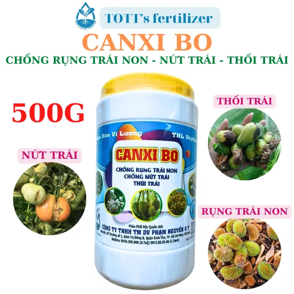 CANXI BO chống rụng nụ, rụng trái non, tăng đậu trái, dùng cho cây cảnh, cây ăn quả hũ 500g TOTT's fertilizer