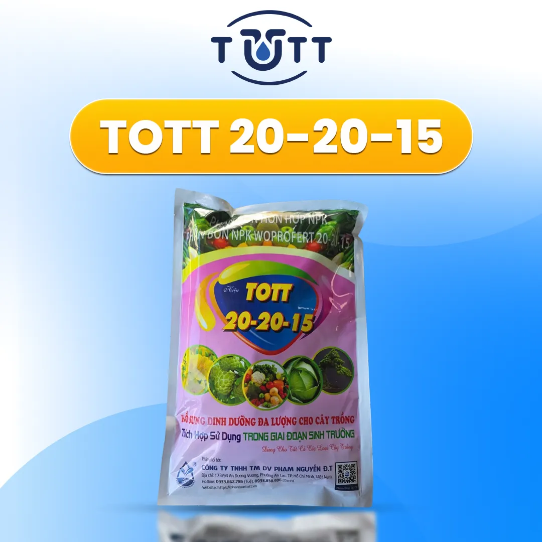 PHÂN BÓN NPK 20-20-15 TOTT'S FERTILIZER - SIÊU XANH LÁ, KÍCH HOA & TO TRÁI (GÓI 1KG)