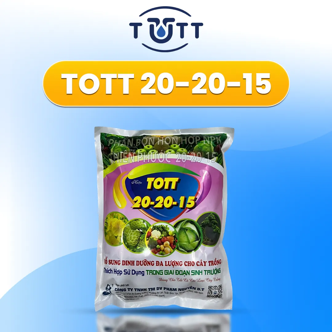 PHÂN BÓN NPK 20-20-15 TOTT'S FERTILIZER - SIÊU XANH LÁ, KÍCH HOA & TO TRÁI (GÓI 1KG)
