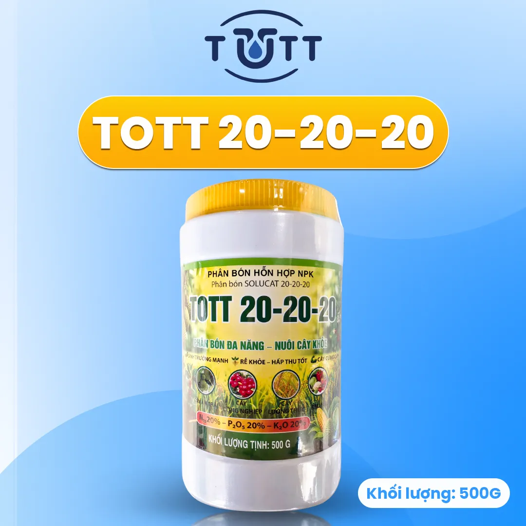 PHÂN BÓN TOTT 20-20-20 PHỤC HỒI CÂY, NUÔI TRÁI LỚN ĐỀU (HŨ 500G)