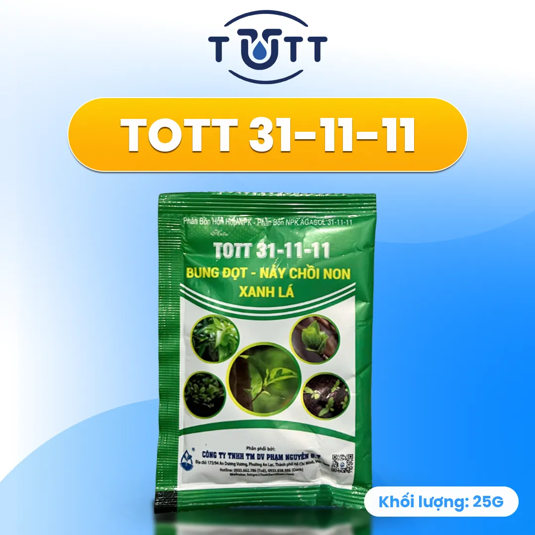 PHÂN BÓN LÁ NPK 31-11-11 PHÂN BÓN TOTT -  PHÂN BÓN RAU SẠCH TẠI NHÀ (GÓI 25G)