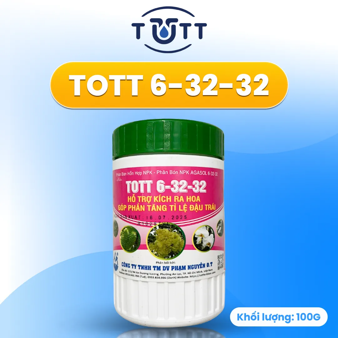 Siêu Ra Hoa Đậu Trái NPK 6-32-32 Phân Bón TOTT- Bí Quyết Dưỡng Hoa & Trái Kiểng (Hũ 100g)