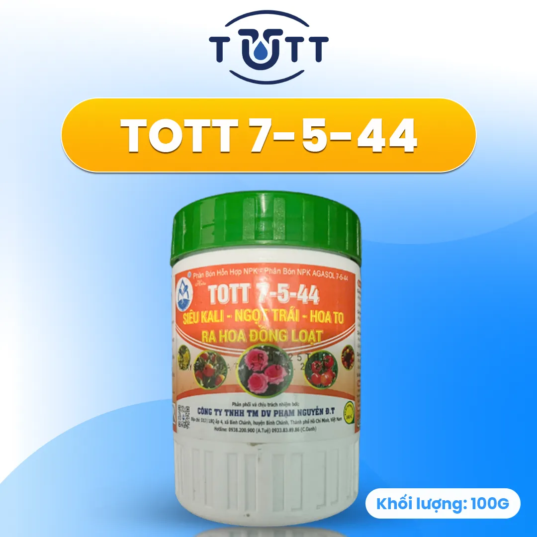 PHÂN BÓN NPK 7-5-44 + TE SIÊU KALI TOTT - ĐẸP HOA, LÂU TÀN & TO TRÁI KIỂNG (100G)