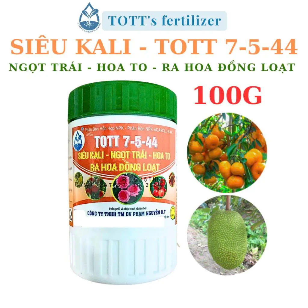 Siêu Kali giúp to trái, đẹp hoa, lâu tàn, chống thúi trái hũ 100g TOTT's fertilizer